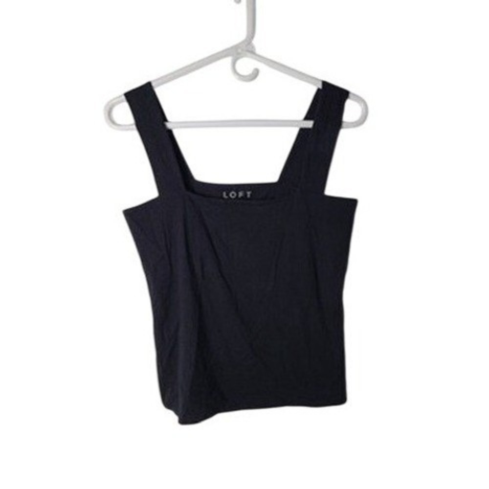 LOFT Med‎ Square Neck Tank Top Black Jersey Cottagecore Minimalist Capsule Layer